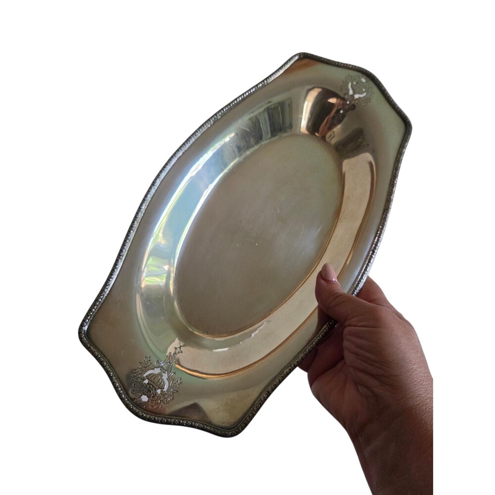 Vintage Apollo Sheffield Nickel Silver Serving Platter Tray 10x6 Oval